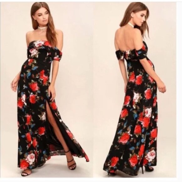 Lulus Dresses & Skirts - Lulu's Floral Off-Shoulder Maxi Dress Size Small